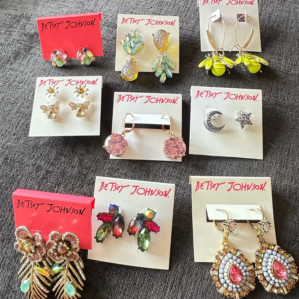 Betsey Johnson Colorful Earring Bundle Set of 9.